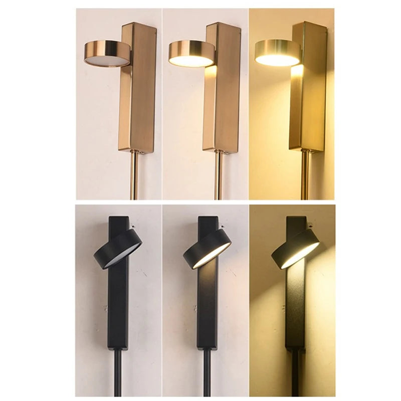 Modern Wall Lamps 360° Rotation Dimming Switch Wall Lights for Bedroom Study Room Decor Living Room Gold Black 12W