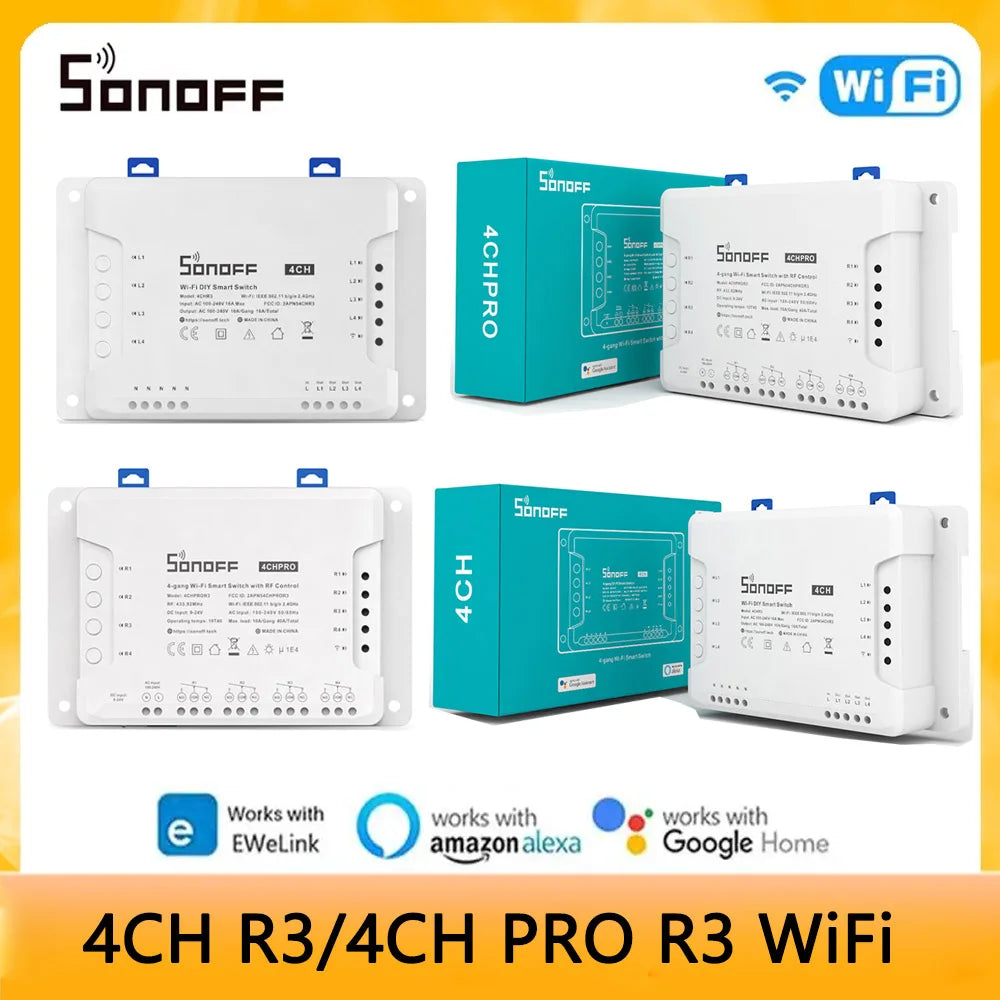Smart Switch SONOFF 4CH R3/4CH PRO R3 WiFi 4 Gang Wireless Switch CountdownTiming Remote Control Home Automation Via Ewelink APP