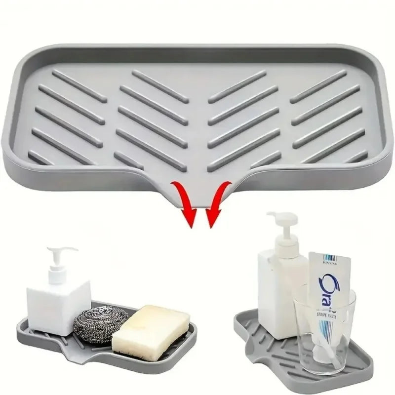1pcs Sink Silicone Tray With Drain Soap Sponge Storage Holder Countertop Sink Scrubber Brush Soap Storage Rack Kitchen Organizer