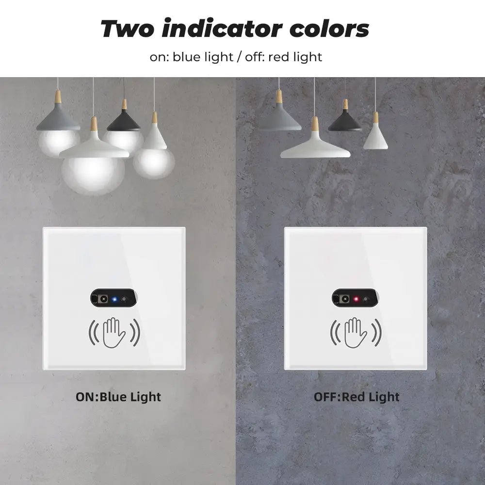 EU US Smart Wall Light Switch Hand Sweep Sensor Infrared Sensor Switch Glass Display Panel Neutral Wire10A No Touch Needed ﻿