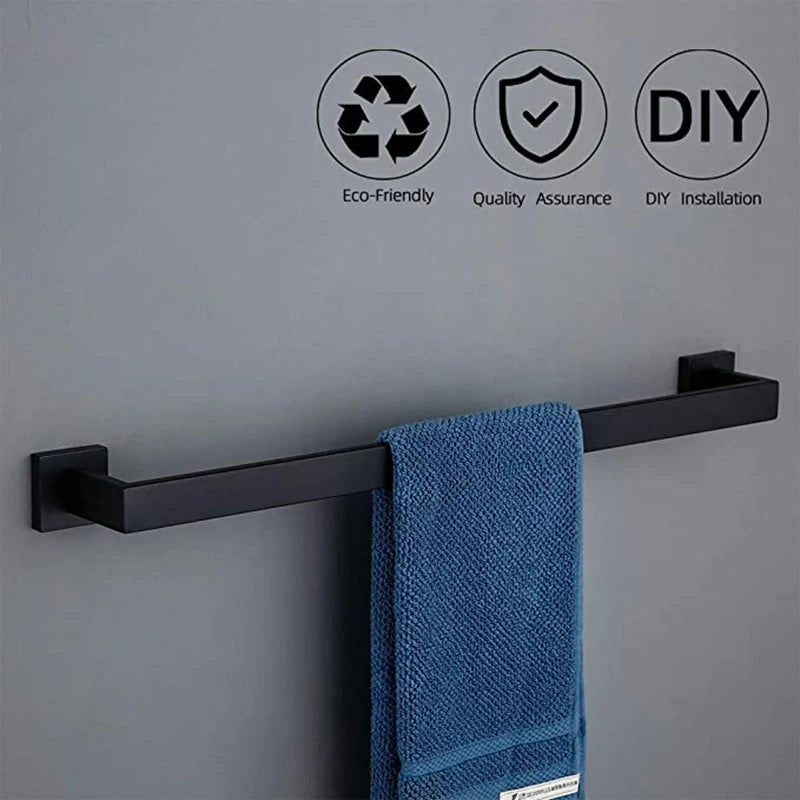 Matt Black Bathroom Hardware Set Kit Accessories Wall Shelf Towel Bar Rack Rail Robe Hanger Toilet Brush Roll Paper Holder Dish