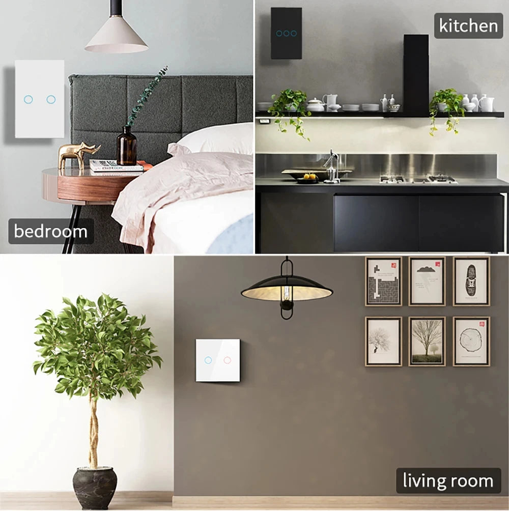 European AC100-240V Tempered Black White Crystal Glass Touch Switch Panel Wall Light Sensor Button 1/2/3 Gang 10A Interrupt