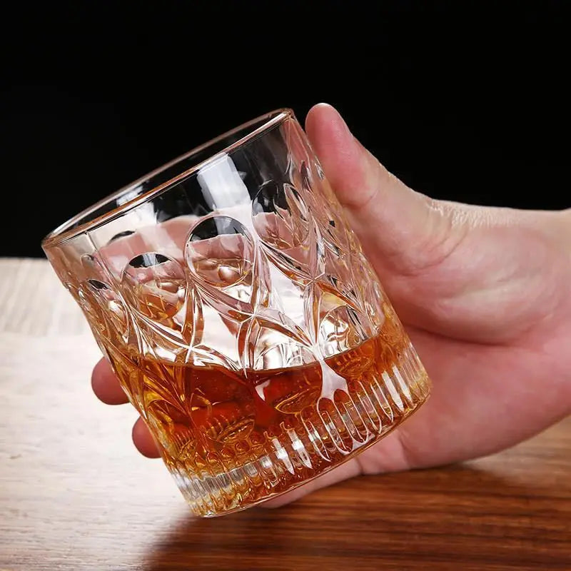 2pcs Glass Cup Whiskey 330ml Relief Cups Drinkware Kitchen Glasses for Cocktail Iced Coffee Beer Water Household Wine Glass Sets