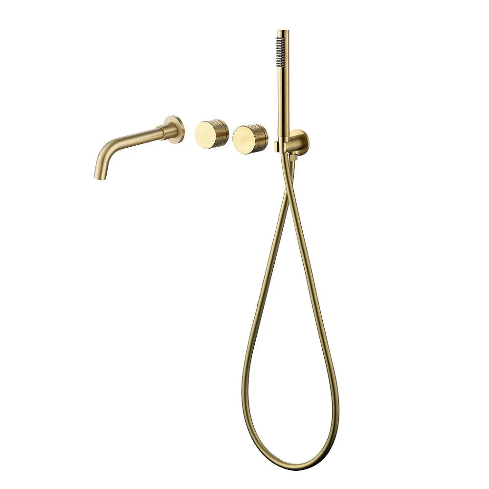 Brushed Gold Bathroom Faucet Wall-Mounted Bathtub Outlet Brass Hand-Held Shower Head Hot and Cold  Bathroom Mixer Tap