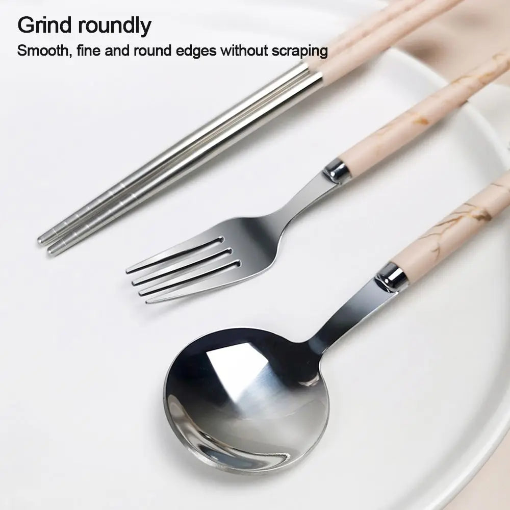 Kitchen Accessories Reusable With Box Tableware Portable Stainless Steel Spoon Fork Chopsticks Set Dinnerware Cutlery Set