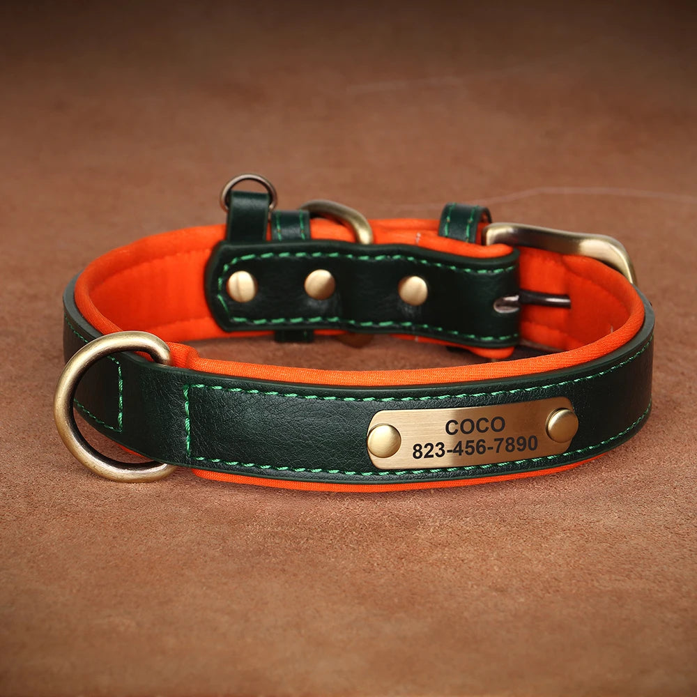 Free Custom Dog Collar Soft Padded Dogs Collars Personalized PU Leather Pet Necklace Adjustable for Small Medium Large Dogs Pug