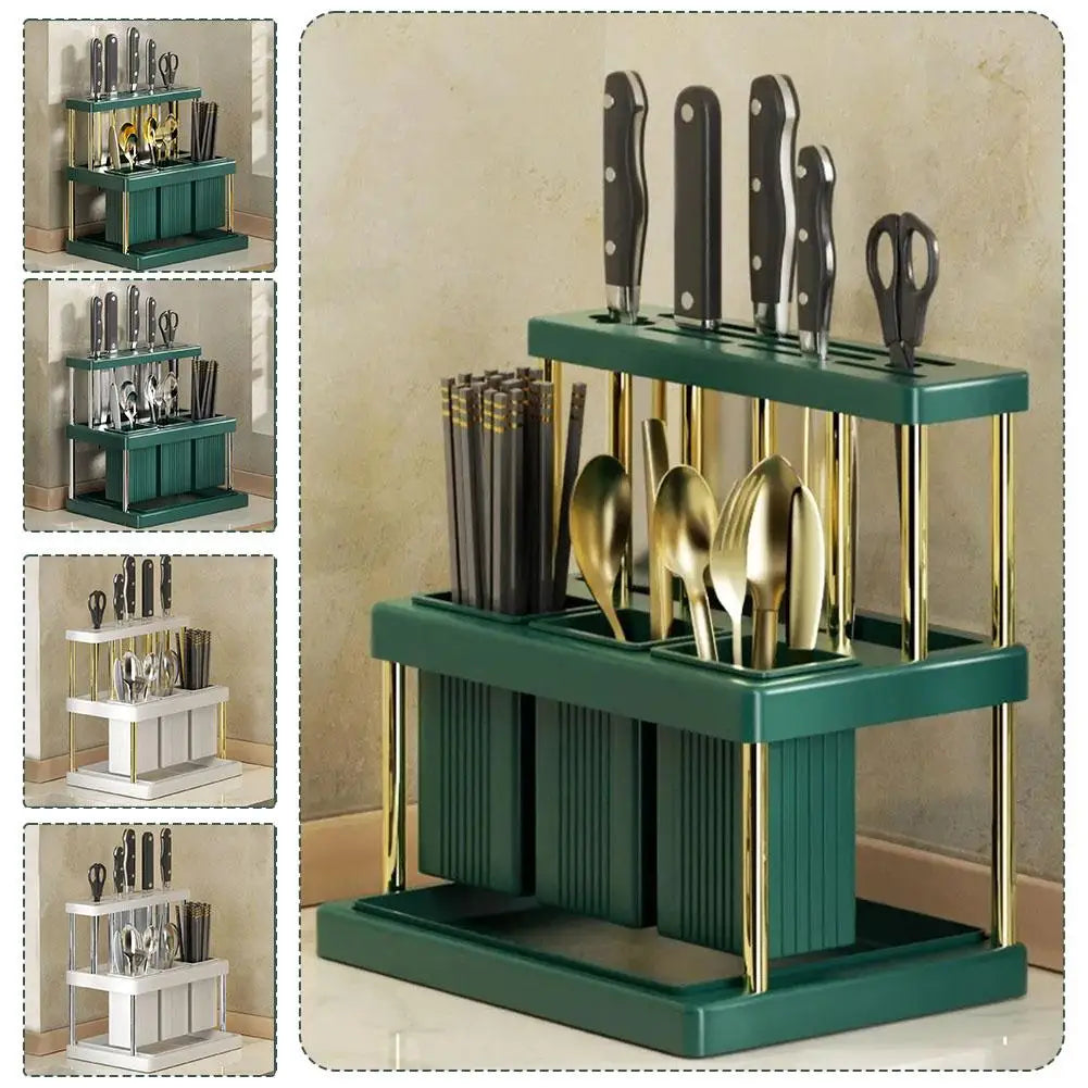 Kitchen Knife Holder Multi-Function Cutter and Cutlery Drainer Rack PP Space Saving Kitchen Utensil Organizer Rack