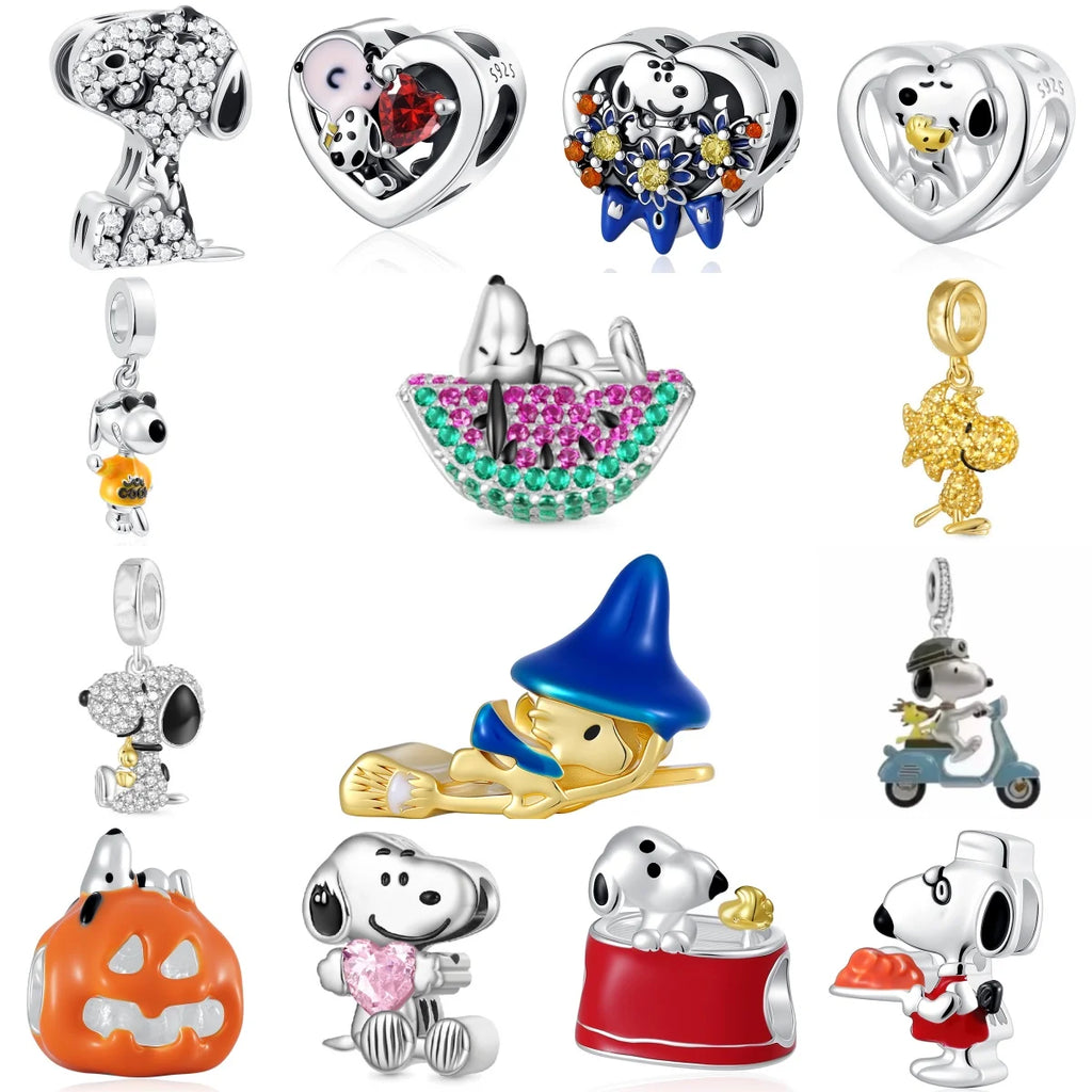 Cartoon 925Silver Balloon Dog, Red House, Watermelon Dog Male and Female Pendant,Fit Bracelet DIY Jewelry for Girls and Children