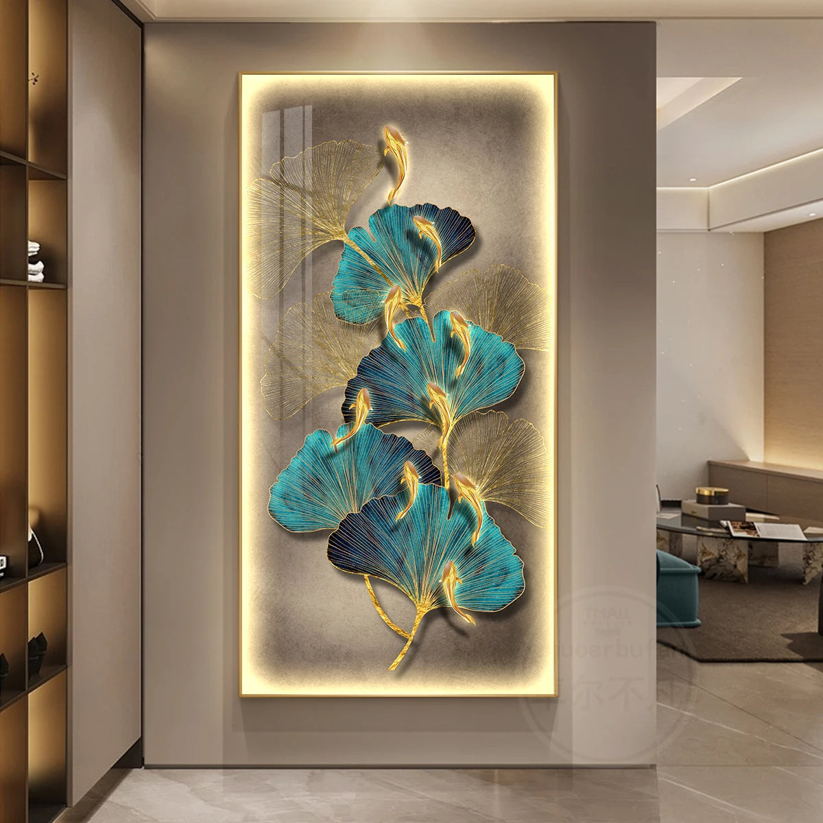 Led Light  Decorate living room dining room  orridor Bedroom staircase Simple Modern Hanging Painting Mural Ginkgo Mural Lamp