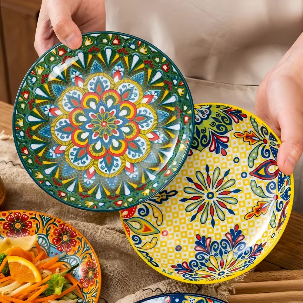 6.3-inch ceramic Bohemian style restaurant kitchen serving appetizer plates, fruit plates, salad plates, hotel bone plates
