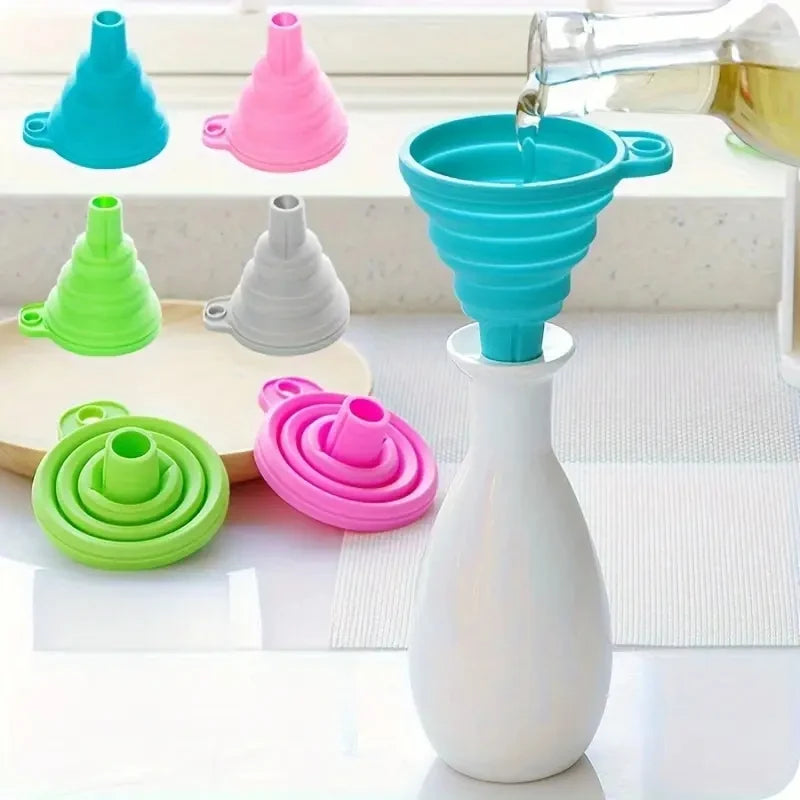 Silicone Collapsible Funnel, Foldable Funnels For Water Liquid Oil, Kitchen Gadgets Accessories, Kitchen Utensils, Apartment Ess