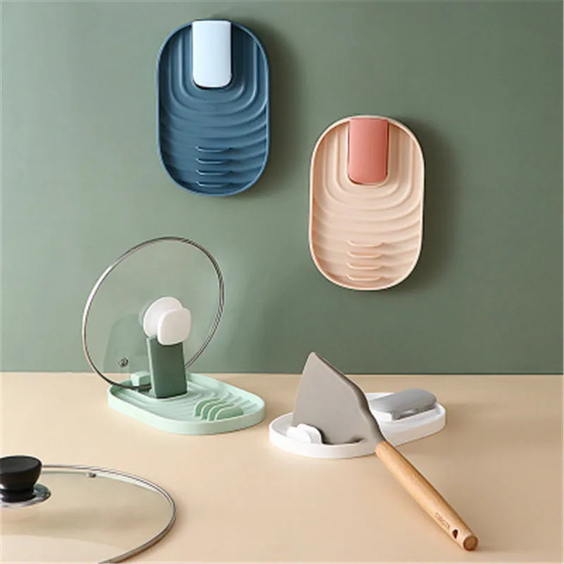 Kitchen Organizer Pot Lid Storage Rack Shelf Pan Drying Stand Countertop Punch-free Spoons Pad Storage Bracket Home Accessories