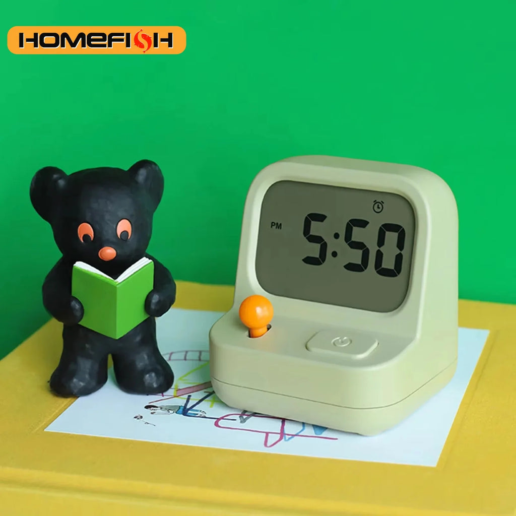 Creative Retro Mini Handheld Game Clock Alarm Machine for Kids Multi-Function Table Desk Clock Cute Digital Snooze Countdown