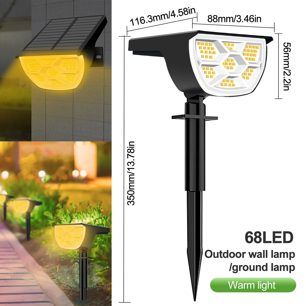 Outdoor 72/68 LED Solar Landscape Spotlights IP65 Waterproof Solar Light with 3 Modes Solar Garden Lighting for Outside Yard