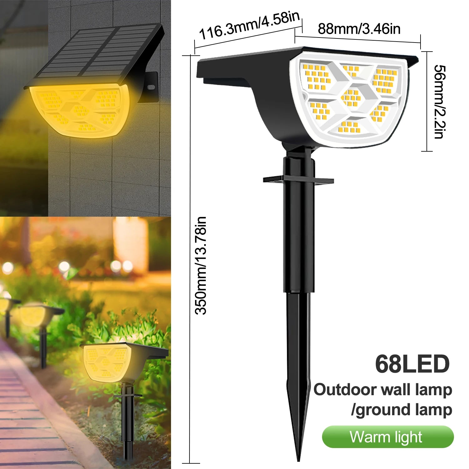 Outdoor 72/68 LED Solar Landscape Spotlights IP65 Waterproof Solar Light with 3 Modes Solar Garden Lighting for Outside Yard