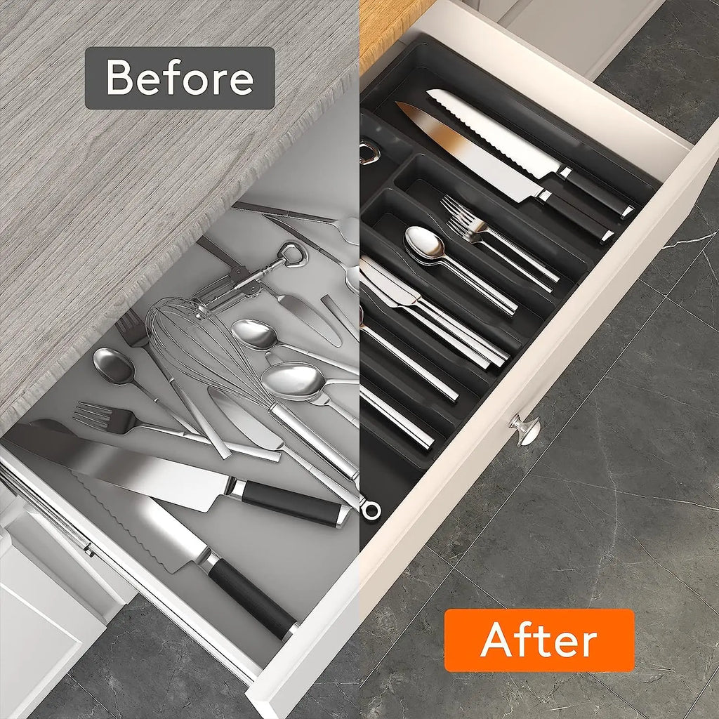 Large Extendable Cutlery Organizer Tray Adjustable Kitchenware Drawer Storage for Spoons Forks Knives