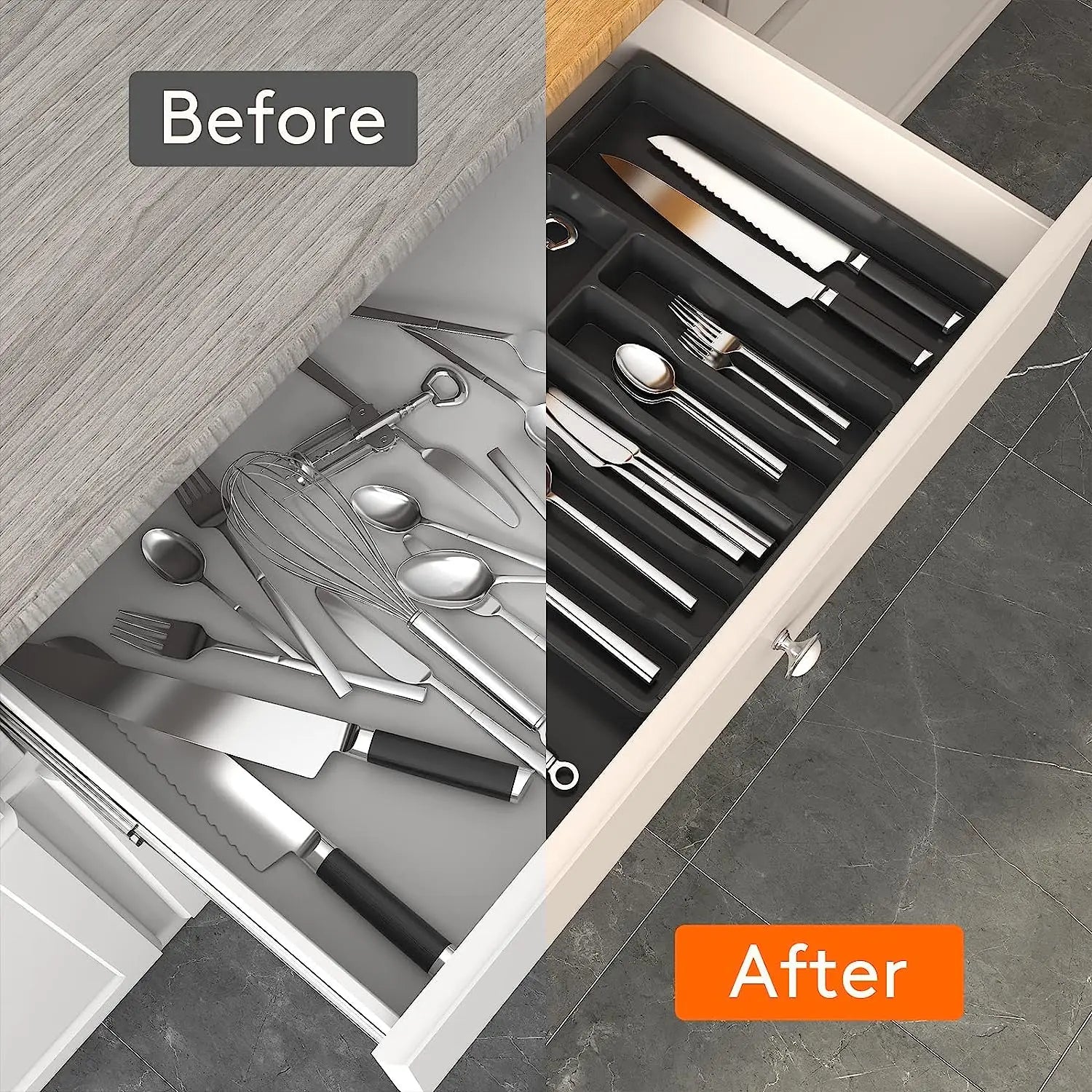 Large Extendable Cutlery Organizer Tray Adjustable Kitchenware Drawer Storage for Spoons Forks Knives