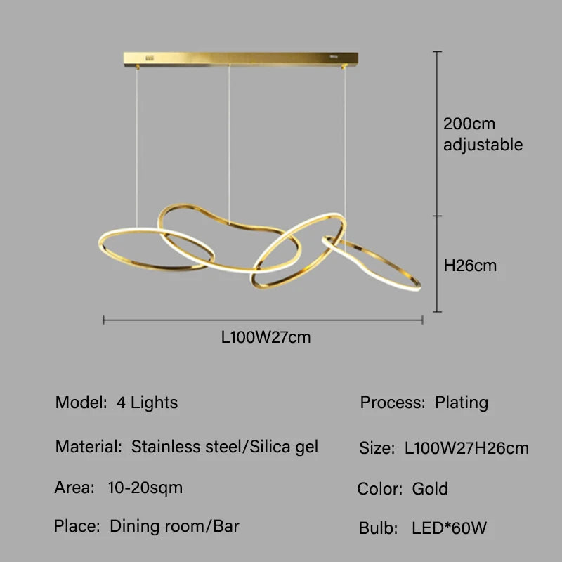 Postmodern Luxury led hanging lamp Minimalist art Personality Chandelier for Living Dining room Iron LED ring chandelier Light