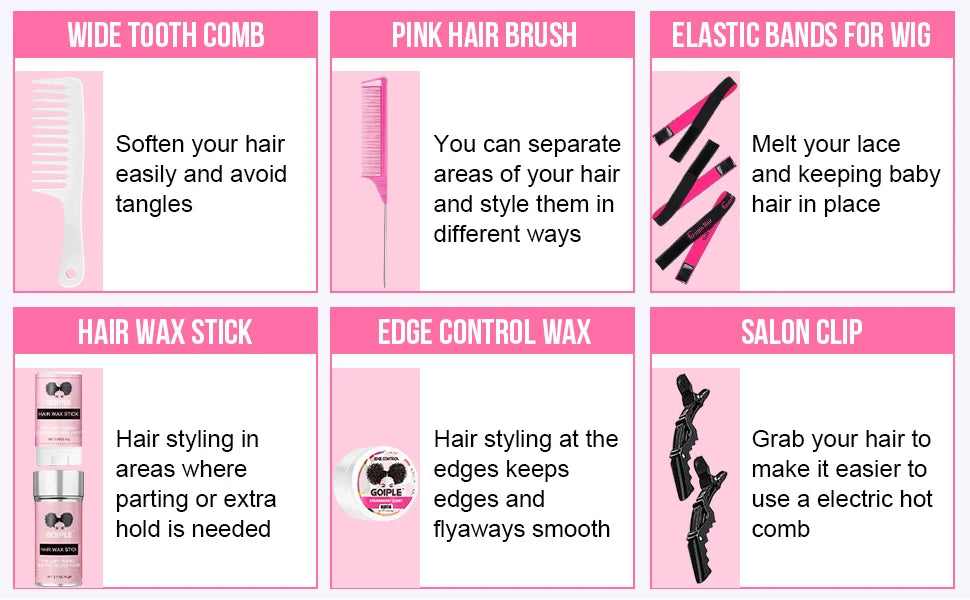 GOIPLE Electrical Heat Hair Straightener Hot Pressing Brush Styling Tool for Lace Front Wig Glue Hair Wax Stick Melting Spray