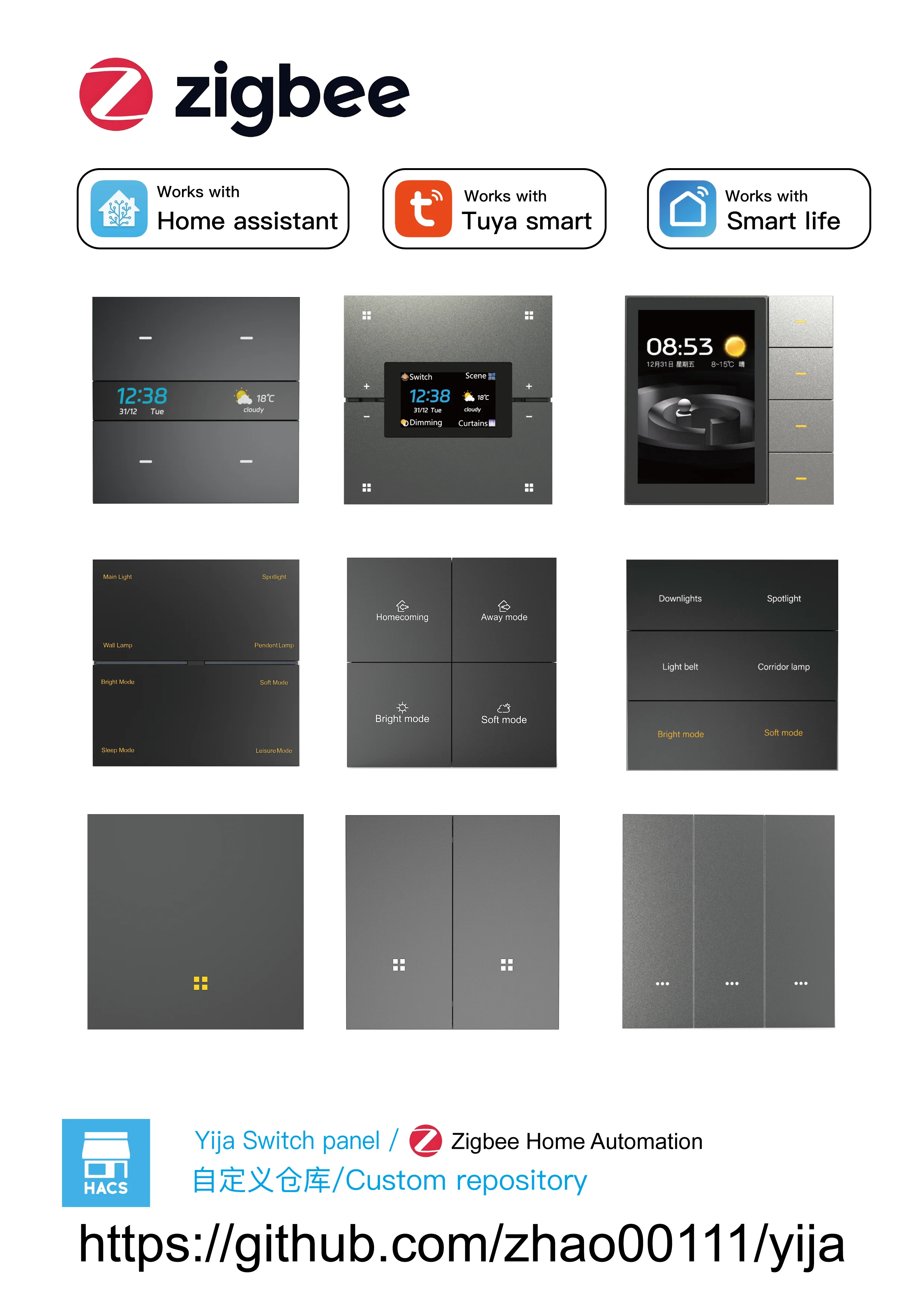M8 Pro Zigbee Smart Switch Panel 4 Gang Tuya Intelligent Wall Electric Light Switch Voice App Control Works Alexa for Home Hotel