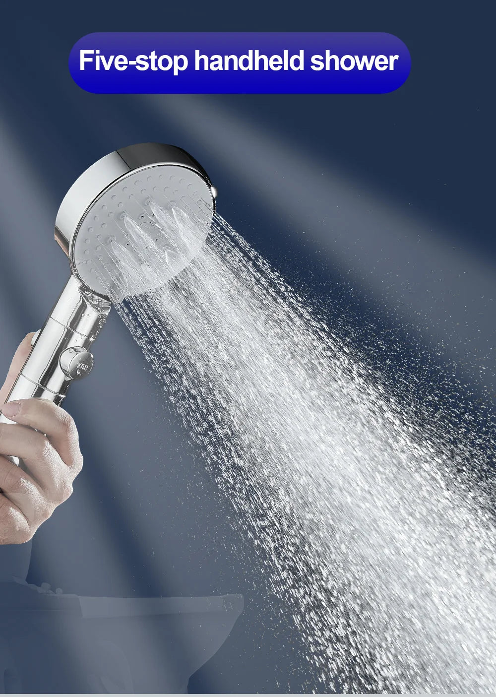 ZhangJi 2025 New 5-Function Shower head with Stop button 10cm Big Panel Silicone gel Hole Easy Cleaning Bathroom Nozzle Sprayer