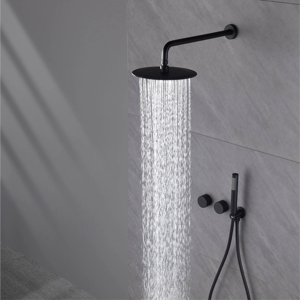 Luxury Gun Gray Brass Wall Mounted Shower System with Embedded Design, Dual Handle Hot and Cold Water, Simple Bathroom Faucet