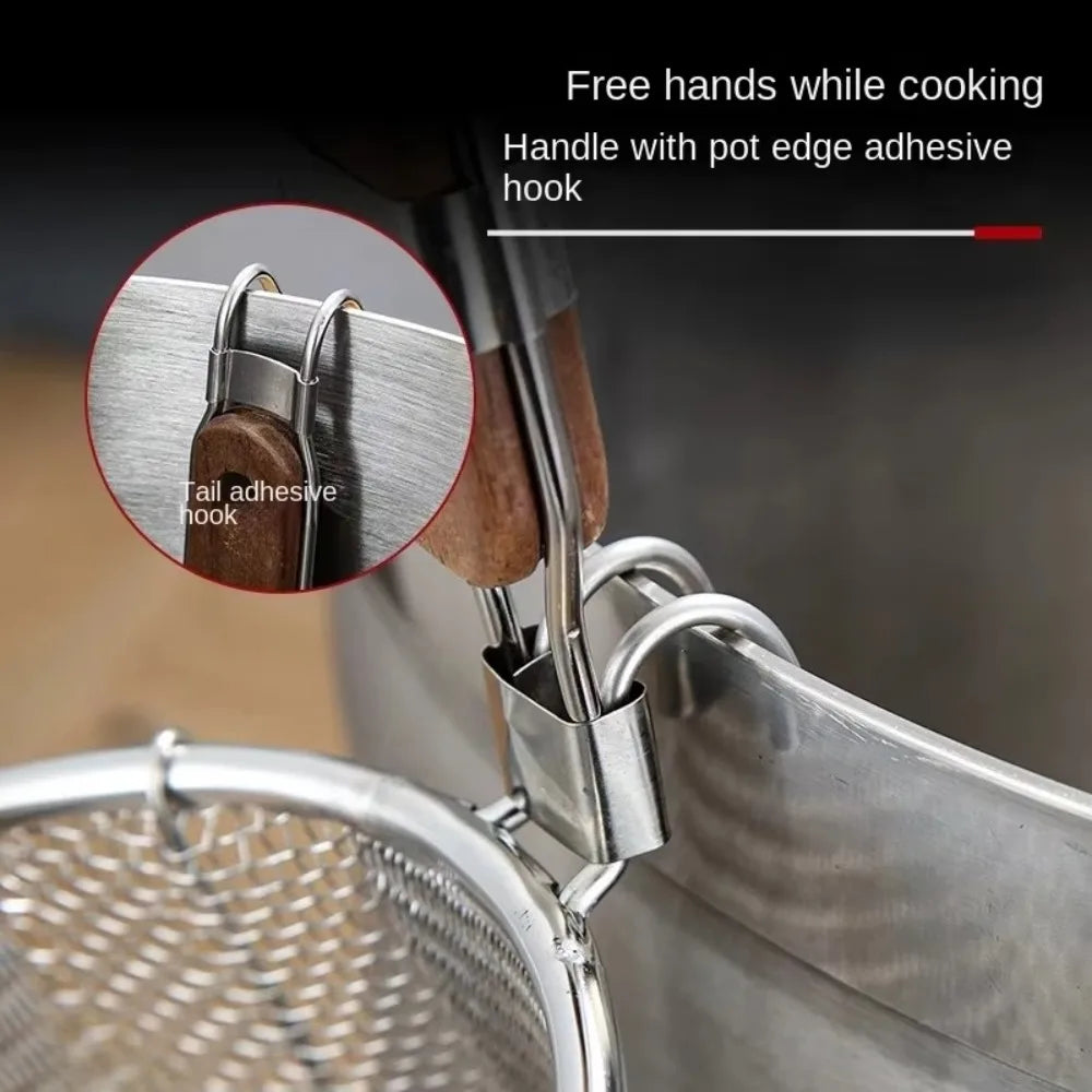 Durable Thickened Stainless Steel Funnel Wooden Handle Multifunctional Pasta Basket Strainer Kitchen Gadgets Deep Fry Basket