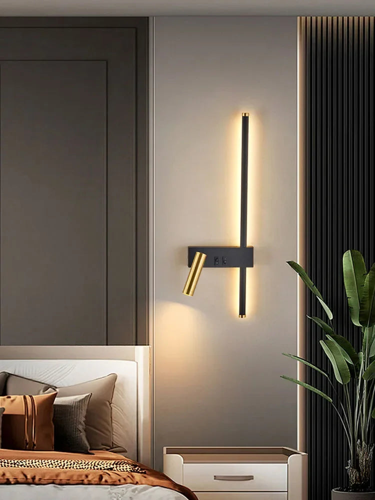 Reading and switching simple wall lamp bedroom bedside lamp Nordic 2023 master bedroom line background wall lamp