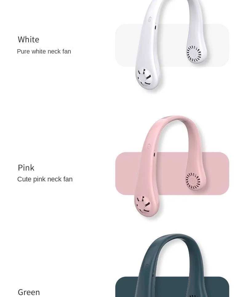Hands Free Neck Fan Portable USB Rechargeable Bladeless Cooling Fan Quiet Wearable Fan for Summer Travel 3 Speed Mini Long endur