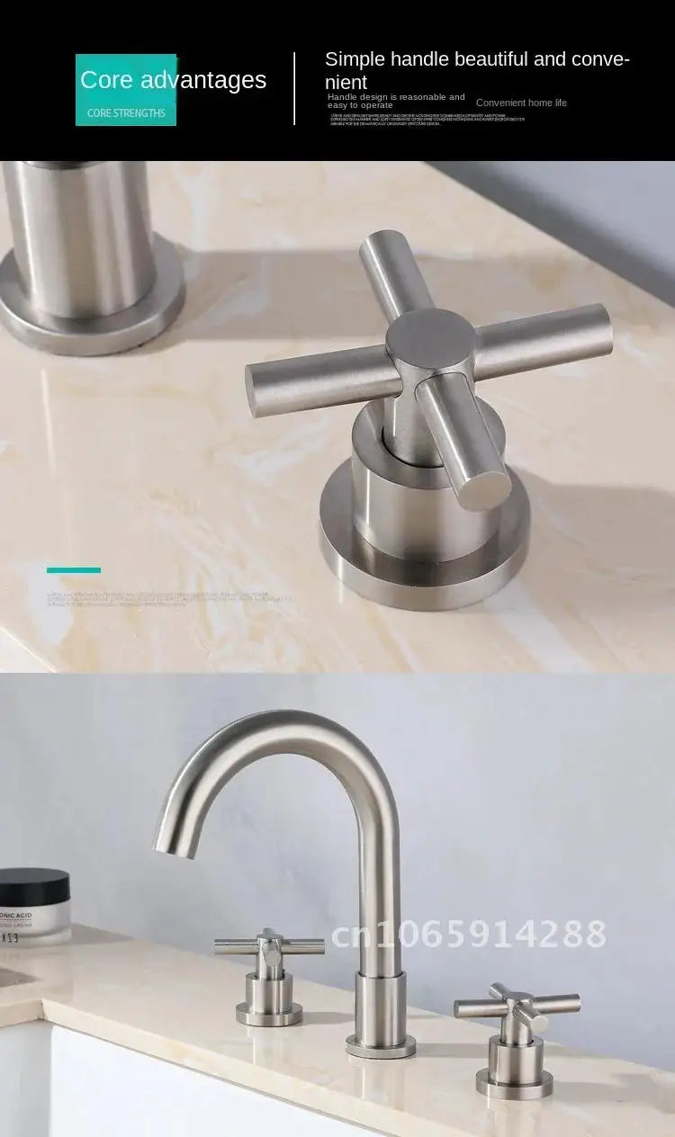 Free Faucet Bathroom WashBasin Dual Tap Solid 304 STAINLESS STEEL Faucet Handles Lead Set Basin Holes Tap Mixer Bathtub Sink 3