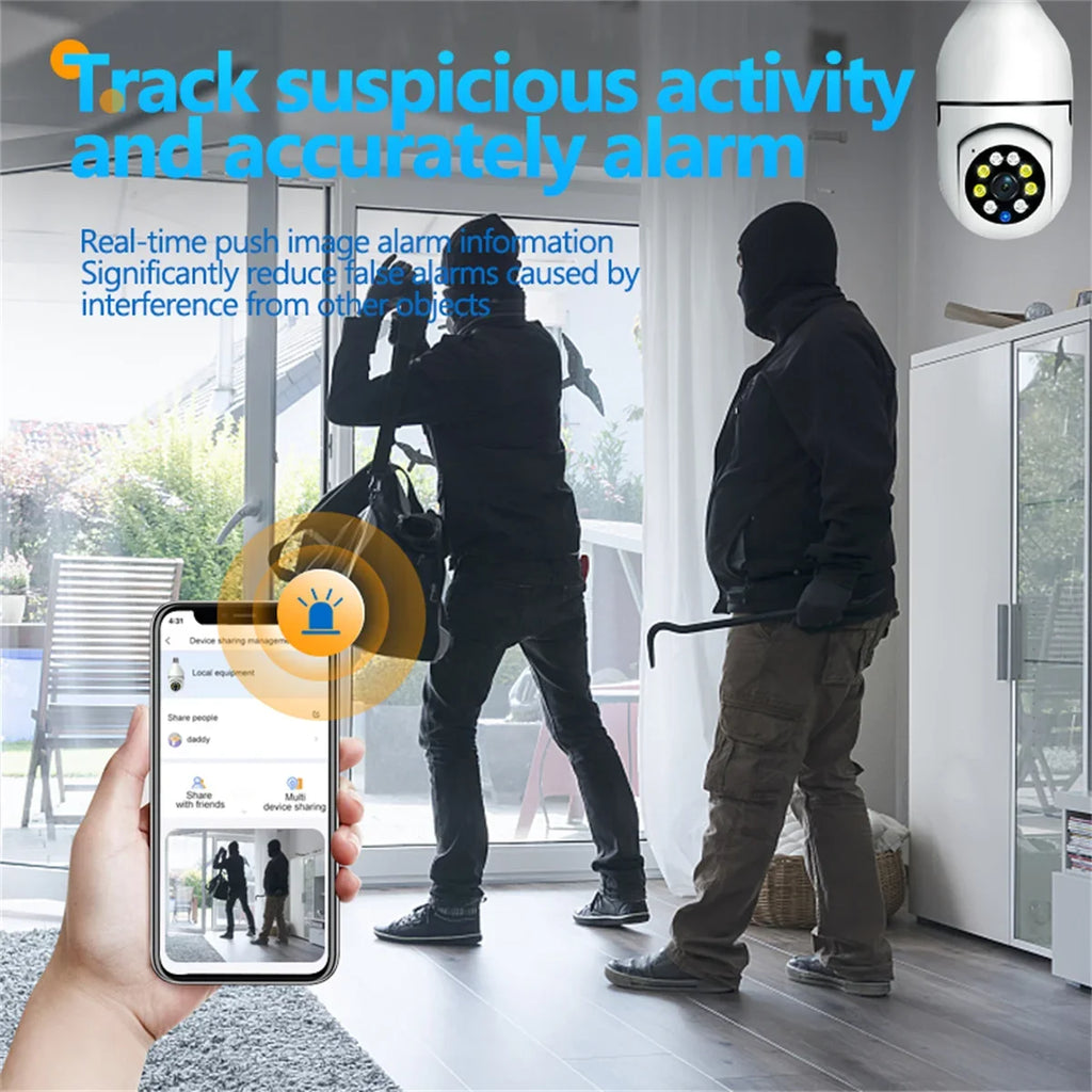 WiFi Security Camera E27 Bulb 8MP Wireless Baby Monitor AI Tracking Video Surveillance Pet Cameras Color Night Vision Indoor Cam