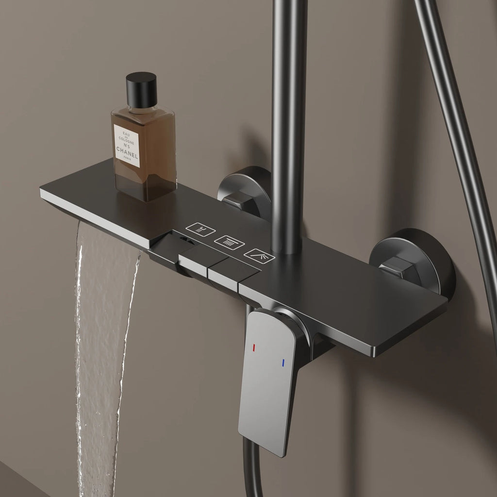 Rose Gold Piano Bathroom Shower System Solid Brass Bathroom Faucet Accessories Rain Shower Head Hot Cold Piano Shower Set