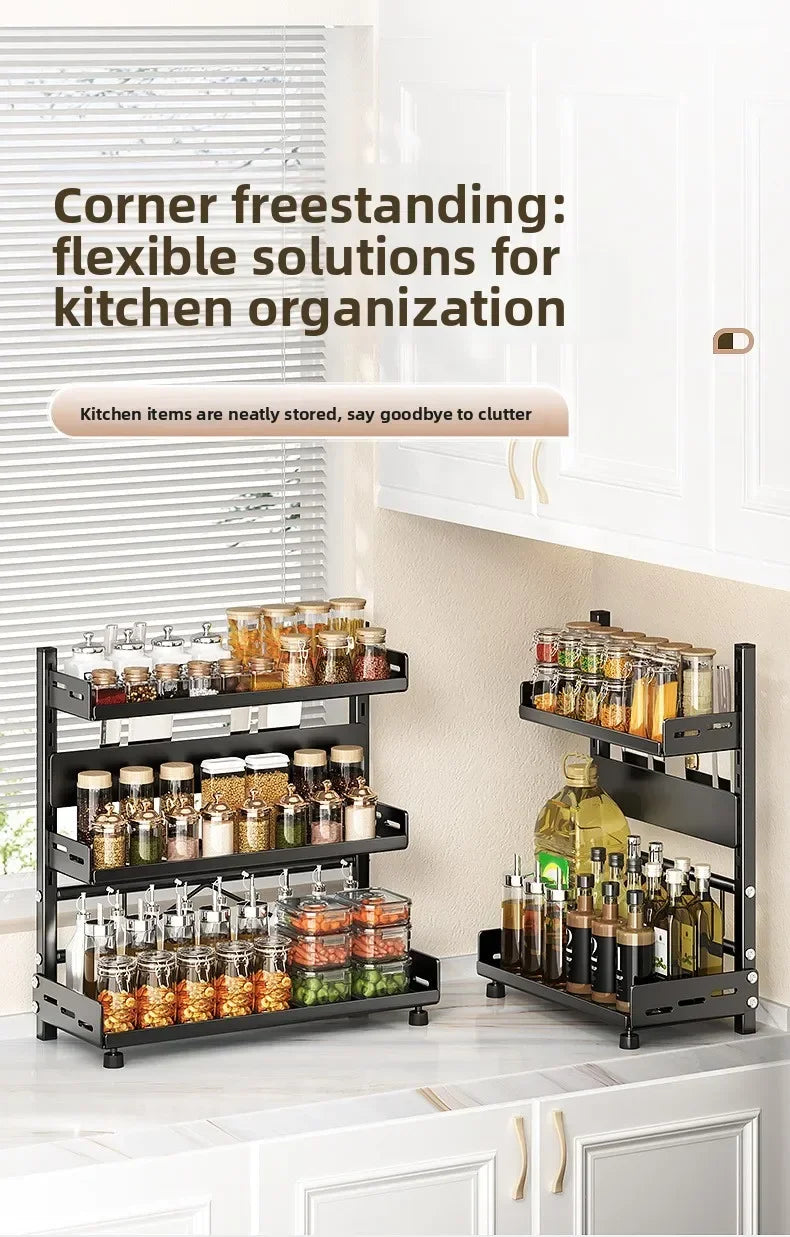 Kitchen Countertop Organizer Rack with Adjustable Feet Knife Storage Removable Shelves Multifunctional Space-Saving for Home