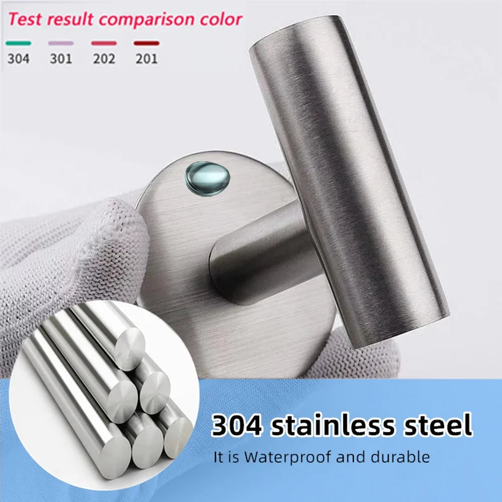 2PCS Adhesive Wall Hook Stainless Steel Robe Sticker Hooks Towel Coat Key Pants Hangers Bathroom Kitchen Storage Accessories