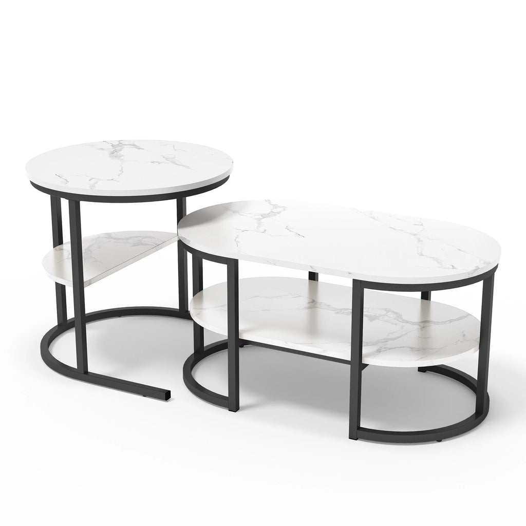 Creahappy - Set of 2 Modern Coffee Table, Stackable Elegant Coffee Table with Storage, Modern Living Room Furniture
