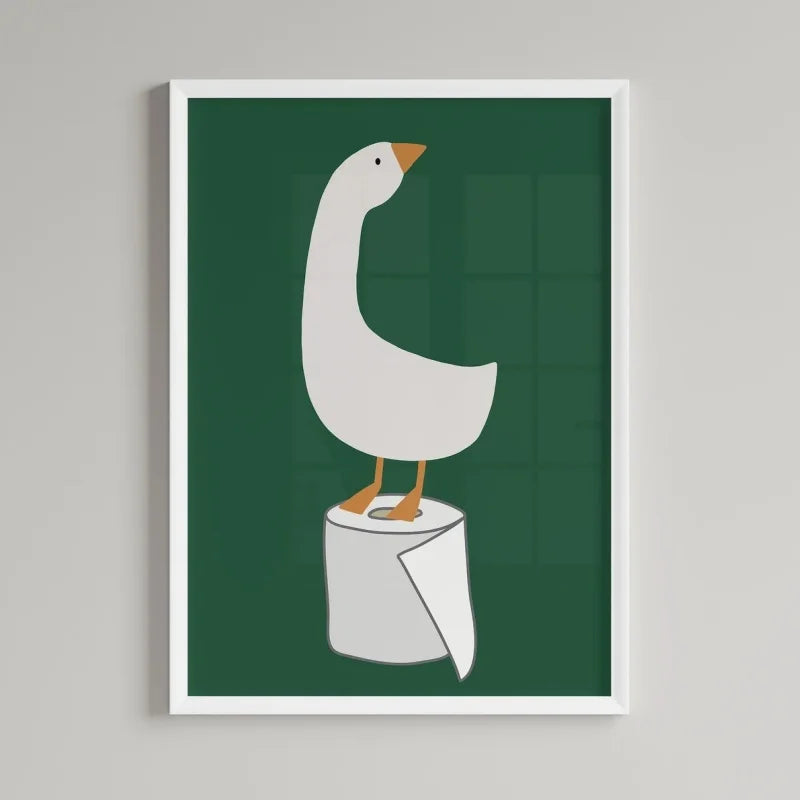 Bathroom Wall Decor, Silly Goose Bathroom Art Print , Toilet Paper, Bathroom Kids Art, Dark Green Nursery Decor, Toilet Art