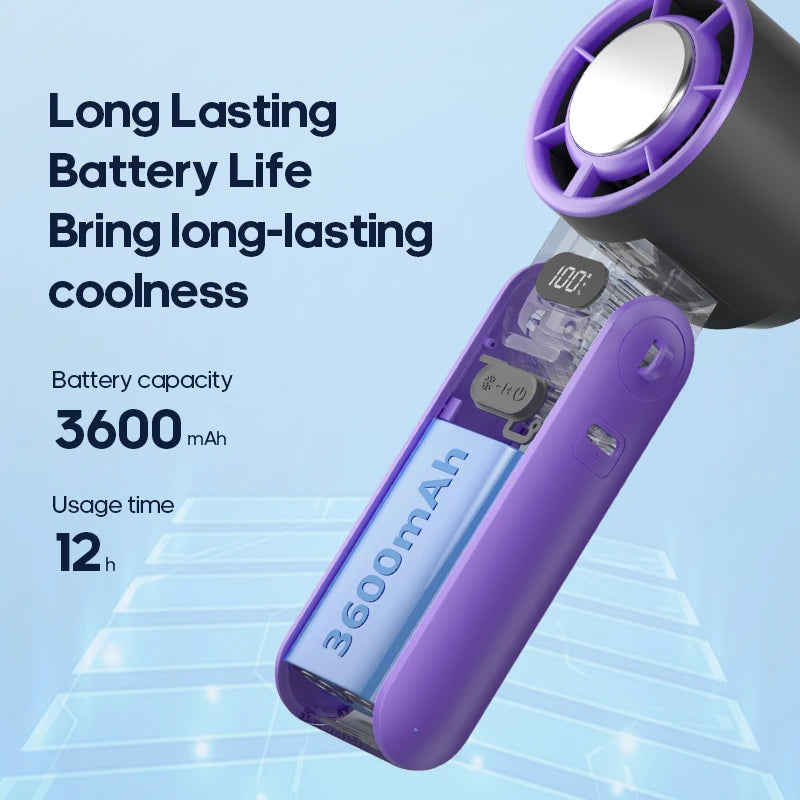 Portable High Speed Cooling Handheld Fan 3600mAh Rechargeable 100 Speed Adjustable Mini Foldable Air Cooling Turbo Fan & Lanyard
