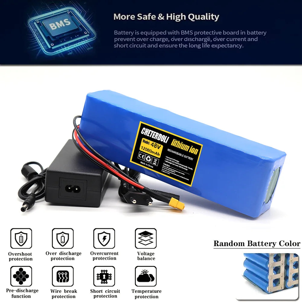 48V E-scooter Battery 12Ah real capacity 13S3P 18650 Lithium-ion battery Pack 500W 1000W motor BMS system wiht 2A Charger