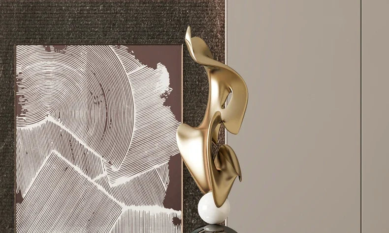 Modern Light Luxury HomeDecor Electroplated Geometric Statue Large Size Resin Crafts Living Room Entrance Decoration Accessories