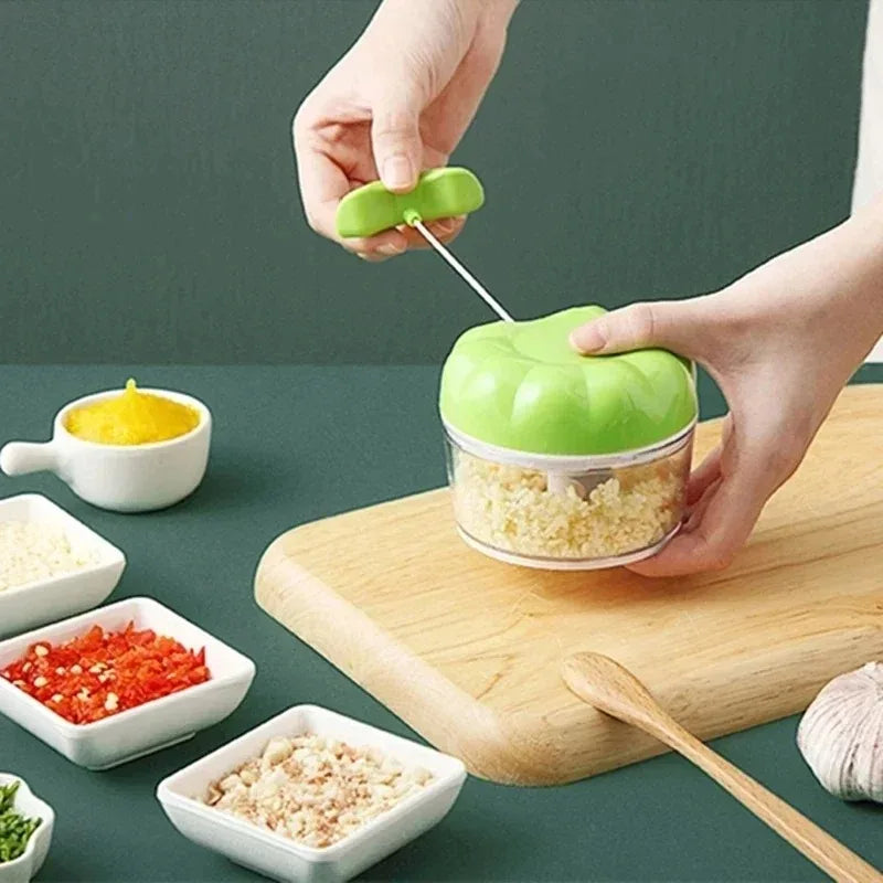 Manual Garlic Mincer Stainless Steel Blade and Hand Drawstring Food Vegetable Cutting Machine Meat Grinder Kitchen Gadgets