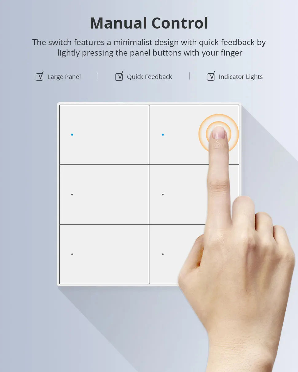 Zemismart Matter WiFi 6 Gangs Smart Wall Light Switch with Neutral 4x4 Push Button Switches SmartThings Homekit App
