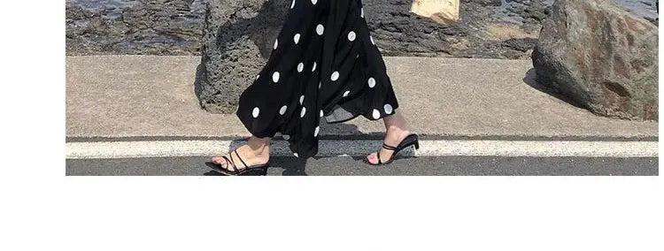 plus Size Polka Dot Chiffon Dr Romantic Slimming Long Skirt V Ne Elastic Waist Summer Faionable Casual Vintage Sle