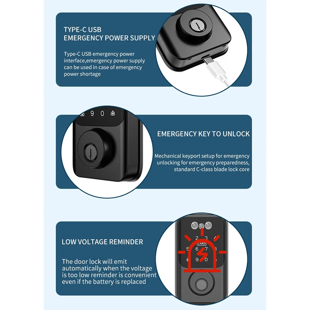 Tuya BLE Digital Electronic Smart Deadbolt Fingerprint Door Lock Password Card Key Unlock Keyless Entry For Smart Home