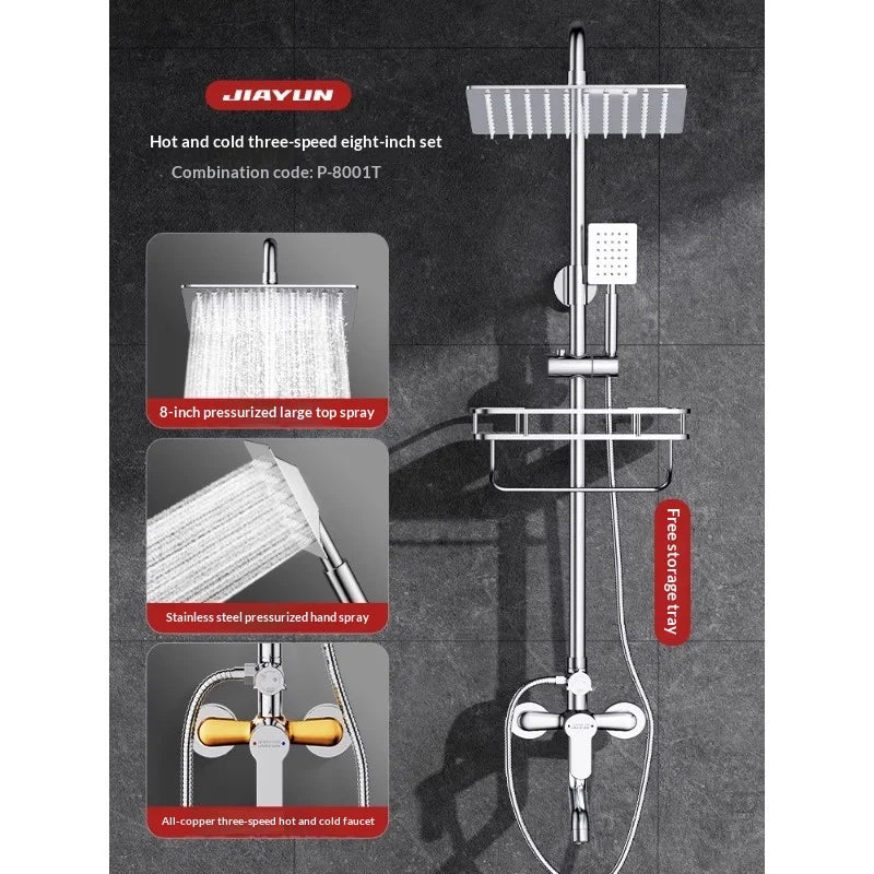 304 Stainless Steel Thermostatic Rainfall Shower Set High Pressure Wall Mounted Bathroom Mixer Tap Handheld Circular Square