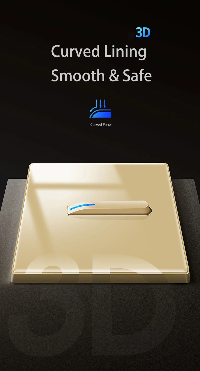 Wall Light Switch 1/2/3/4 Gang LED Indicator Piano Button, White Black Gray Gold Tempered Glass Panel Wallpad L6, 86*86mm