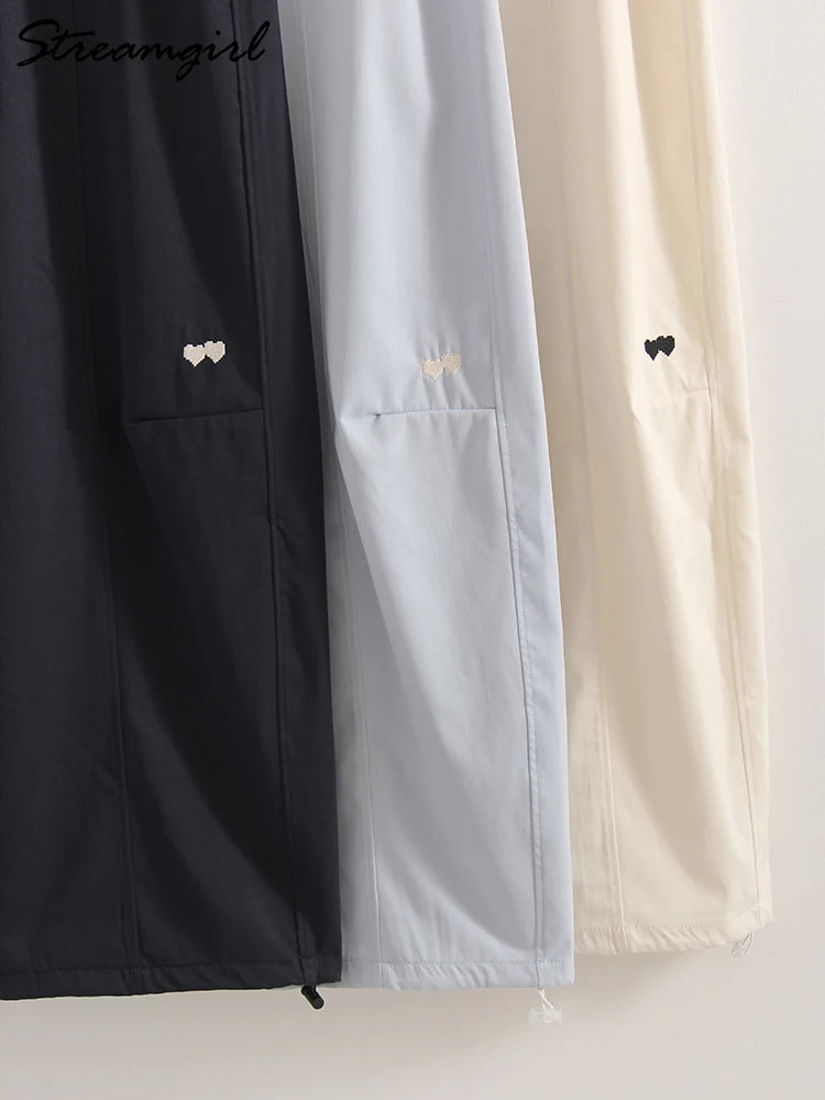 Blue Straight Pants For Women Elastic Wiast Jogger Quick-dry Sweatpants Baggy Embroidery Trousers Ladies Wide Leg Sport Pants