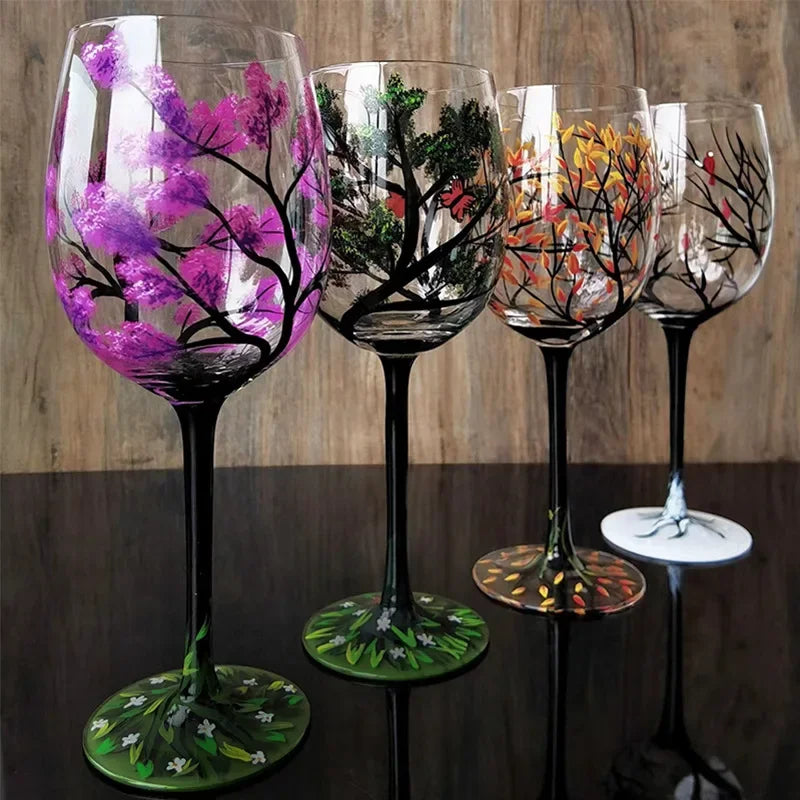 Creative Hand-Painted Crystal Goblet, Four Seasons, Wine Glasses, Drinking Glasses, Cocktail Glass