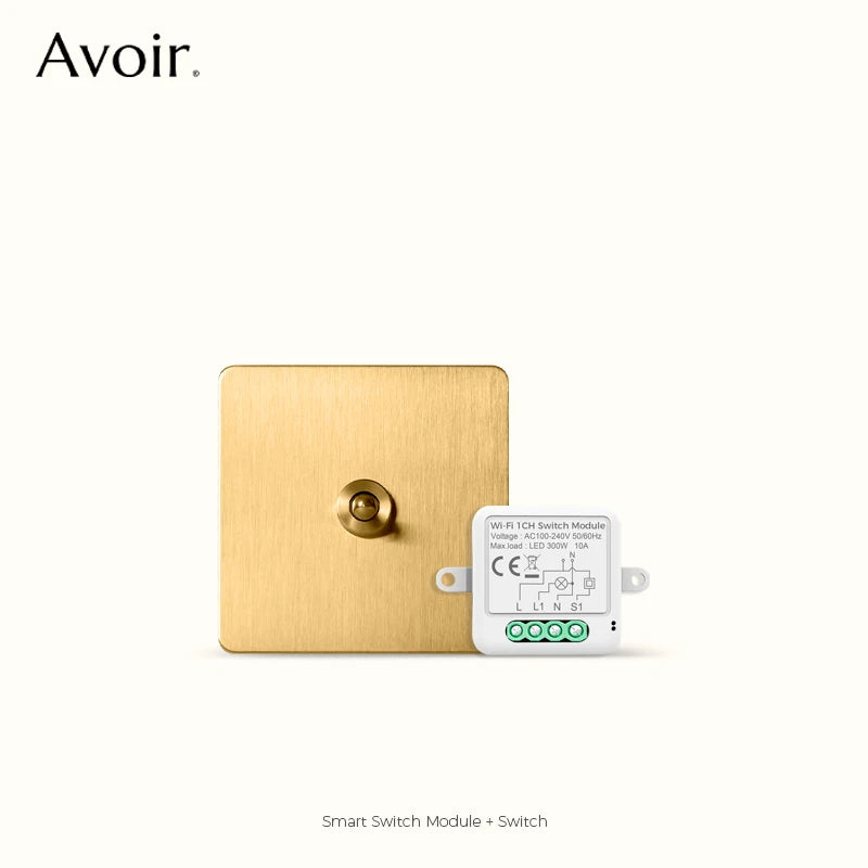 Avoir Tuya Smart Life Home Control Mini Wifi Module Wireless Gold Light Switches 1-4 Gang 2 Way Alexa Rocker Toggle Switch 220V