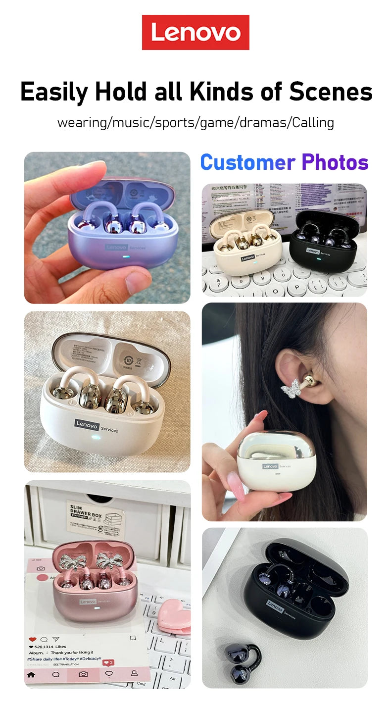 Choice Lenovo LE302 OWS Wireless Ear Clip Earbuds Bluetooth Low Latency HD Call HiFi Stereo Music Sports Open Ear Headphones New