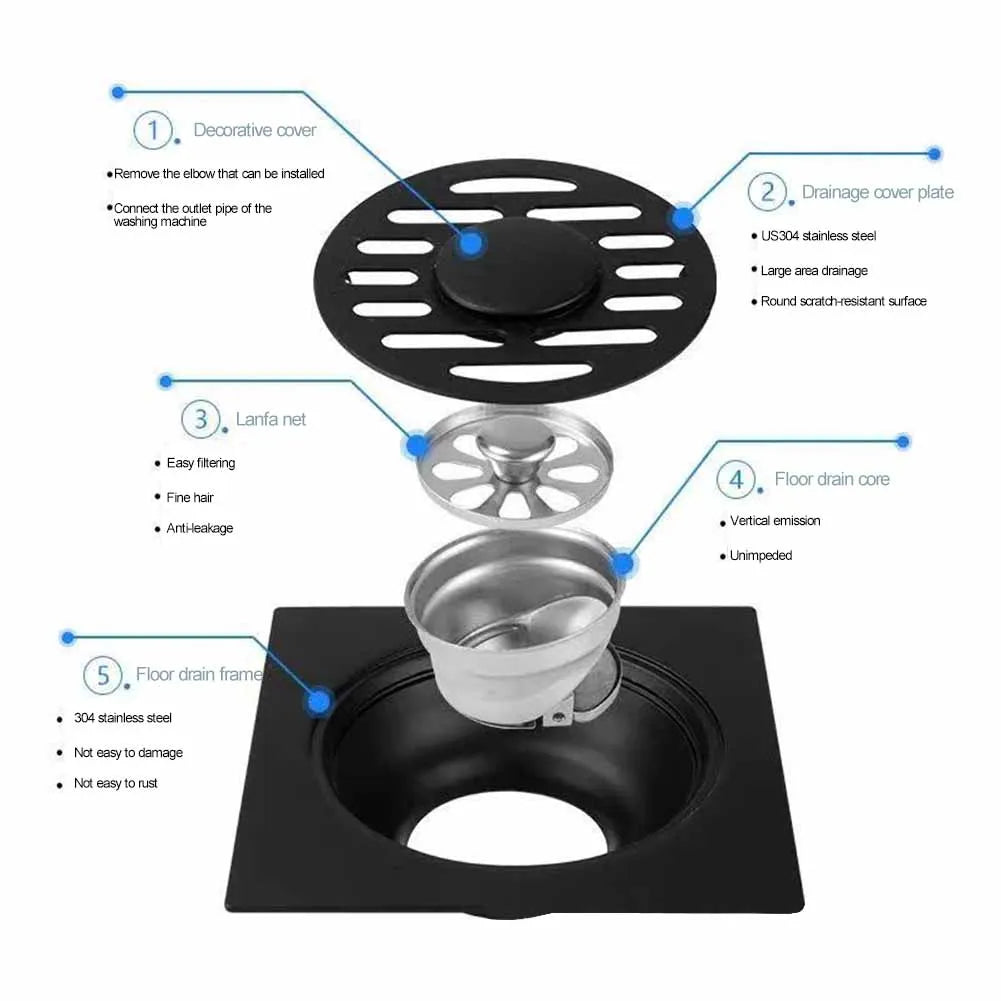 Shower Floor Drain Backflow Preventer Sewer 304 Stainless Steel  Anti-odor Drainer Shower For Bathroom Toilet Kitchen Balcony